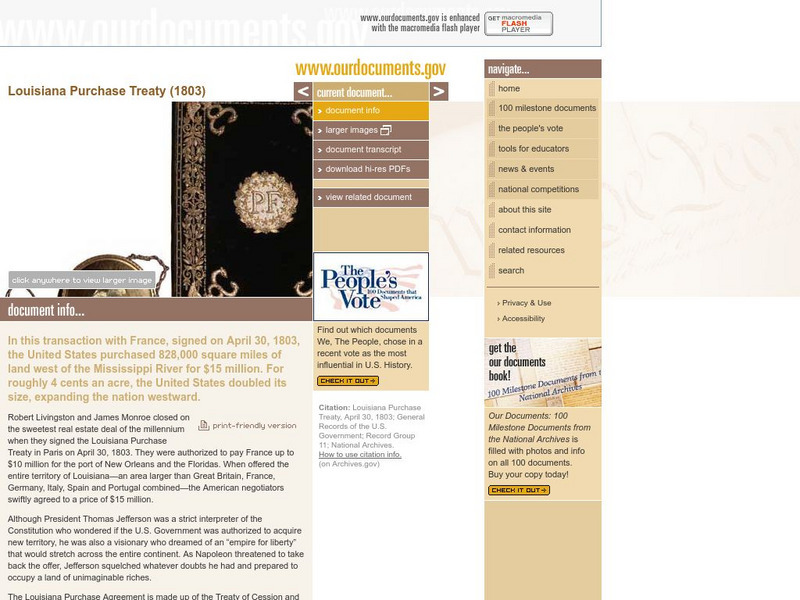 Our Documents: The Louisiana Purchase Treaty (1803) Primary Our Documents: The Louisiana Purchase Treaty (1803) Primary