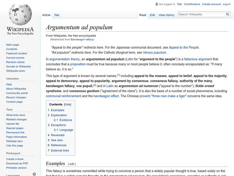 Wikipedia: Bandwagon Fallacy Handout Wikipedia: Bandwagon Fallacy Handout