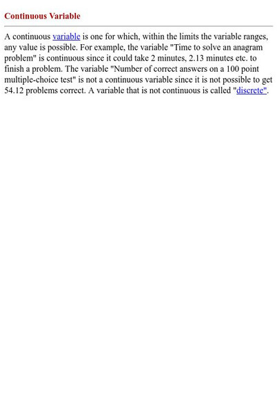 Hyper Stat Online Statistics Textbook: Continuous and Discrete Variables Handout Hyper Stat Online Statistics Textbook: Continuous and Discrete Variables Handout