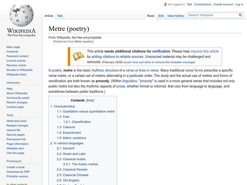 Wikipedia: Meter (Poetry) Handout Wikipedia: Meter (Poetry) Handout