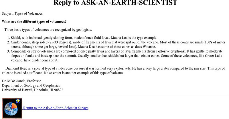 Ask an Earth Expert: What Are the Different Types of Volcanoes? Handout Ask an Earth Expert: What Are the Different Types of Volcanoes? Handout