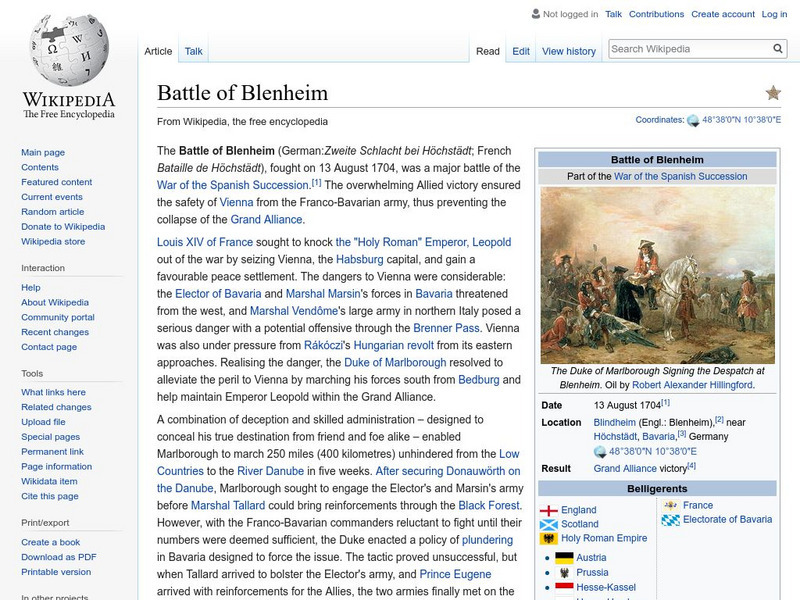 Wikipedia: Battle of Blenheim Handout Wikipedia: Battle of Blenheim Handout