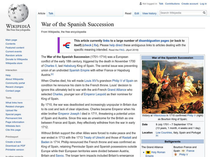 Wikipedia: War of the Spanish Succession Handout Wikipedia: War of the Spanish Succession Handout