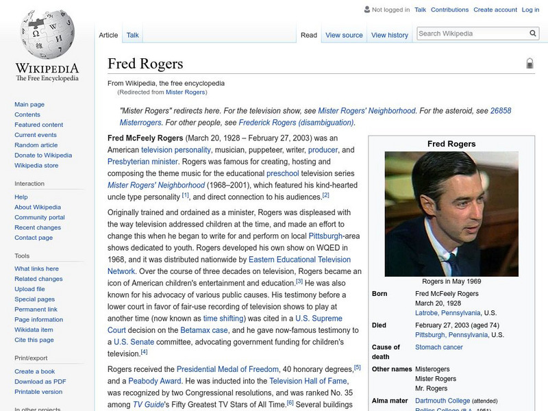 Wikipedia: Fred Rogers Handout Wikipedia: Fred Rogers Handout