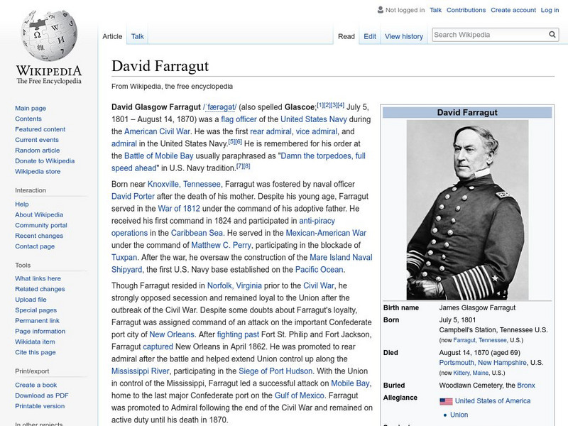 Wikipedia: David Farragut Handout Wikipedia: David Farragut Handout