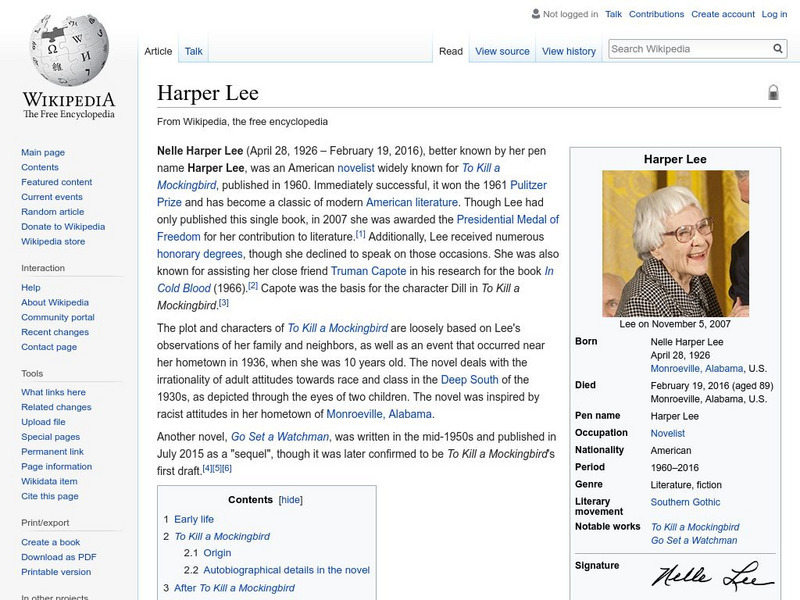 Wikipedia: Harper Lee Handout Wikipedia: Harper Lee Handout