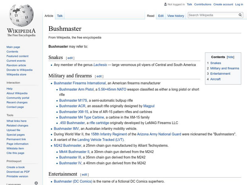 Wikipedia: Bushmaster Handout Wikipedia: Bushmaster Handout