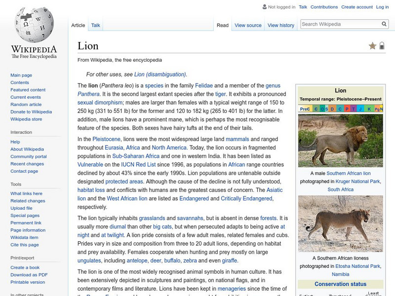 Wikipedia: Lion Handout Wikipedia: Lion Handout