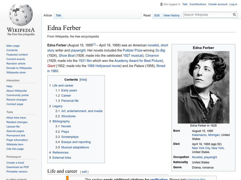 Wikipedia: Edna Ferber Handout Wikipedia: Edna Ferber Handout