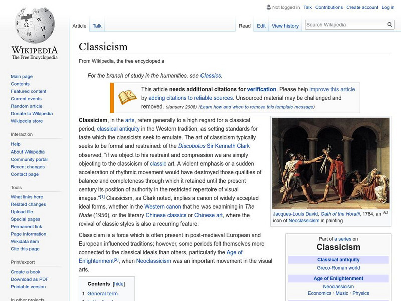 Wikipedia: Classicism Handout Wikipedia: Classicism Handout