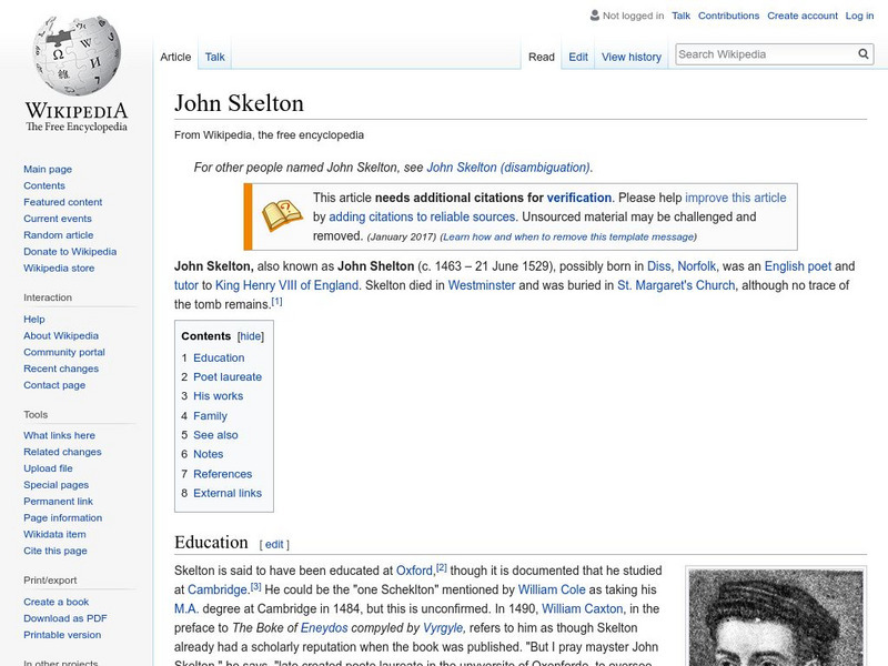 Wikipedia: John Skelton Handout Wikipedia: John Skelton Handout