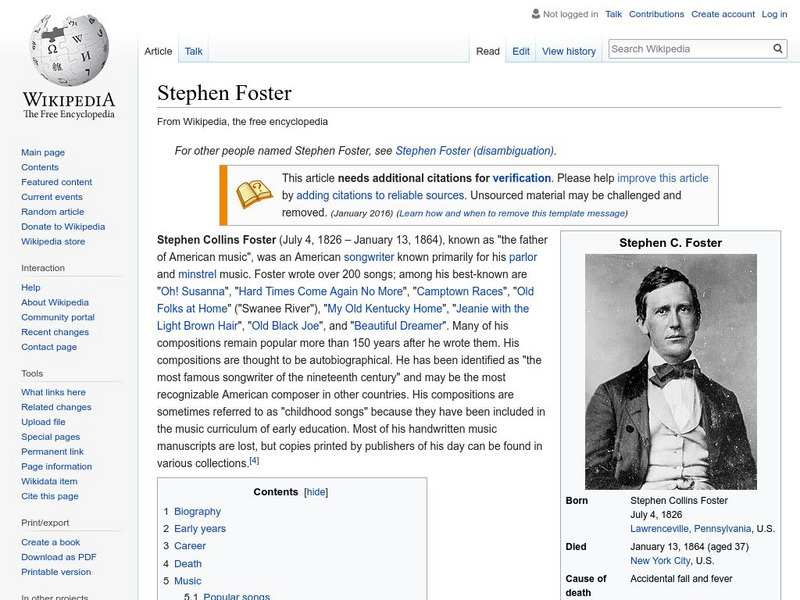 Wikipedia: Stephen Foster Handout Wikipedia: Stephen Foster Handout
