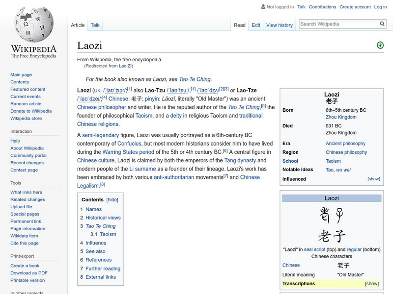 Wikipedia: Lao Zi Handout Wikipedia: Lao Zi Handout