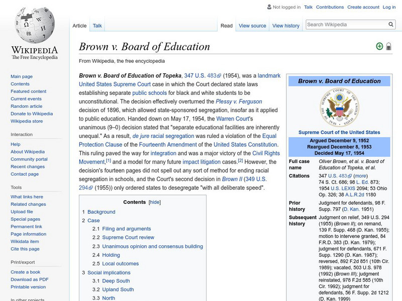 Wikipedia: Brown v. Board of Education Handout Wikipedia: Brown v. Board of Education Handout