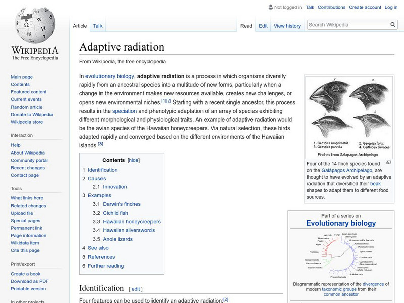 Wikipedia: Adaptive Radiation Handout Wikipedia: Adaptive Radiation Handout