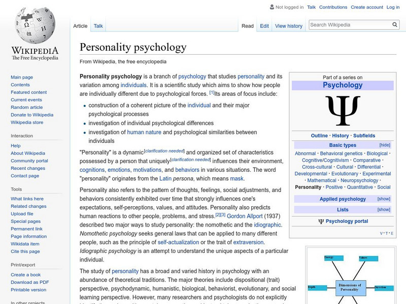 Wikipedia: Personality Psychology Handout Wikipedia: Personality Psychology Handout