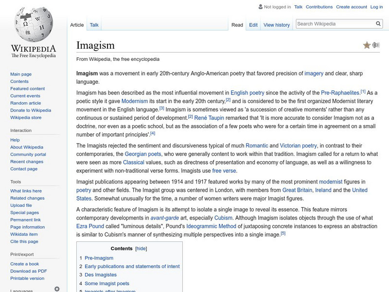 Wikipedia: Imagism Handout Wikipedia: Imagism Handout