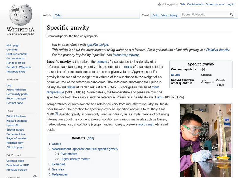 Wikipedia: Specific Gravity Handout Wikipedia: Specific Gravity Handout