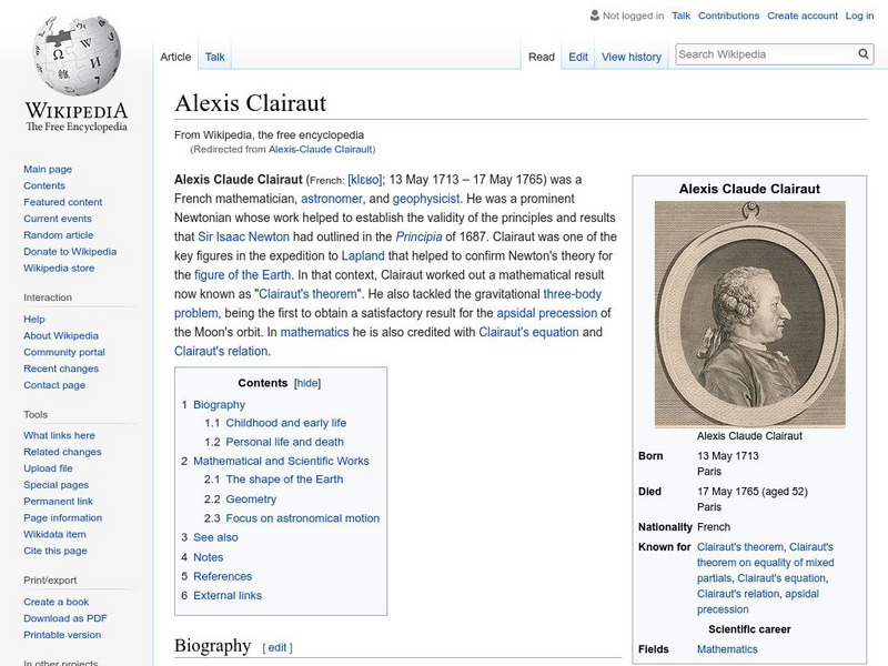 Wikipedia: Alexis Clairaut Handout Wikipedia: Alexis Clairaut Handout