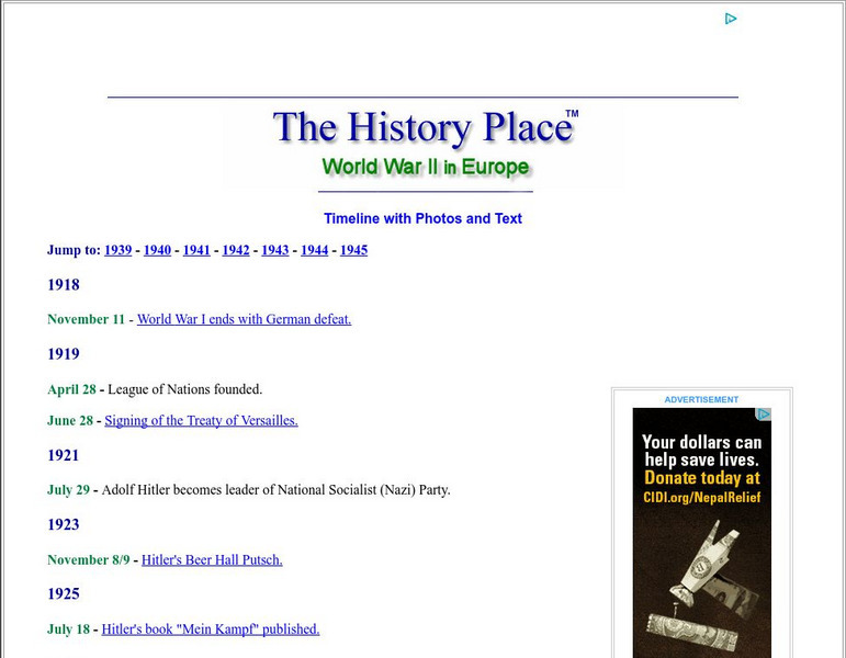 The History Place: World War Ii in Europe Timeline Handout