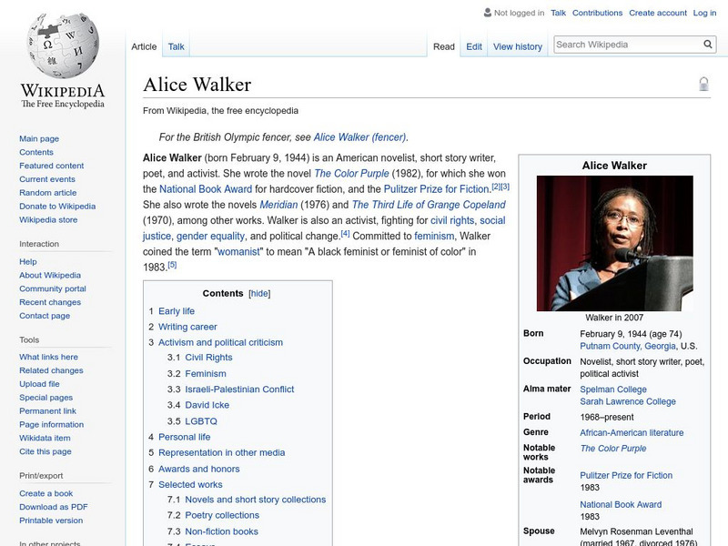 Wikipedia: Alice Walker Handout Wikipedia: Alice Walker Handout