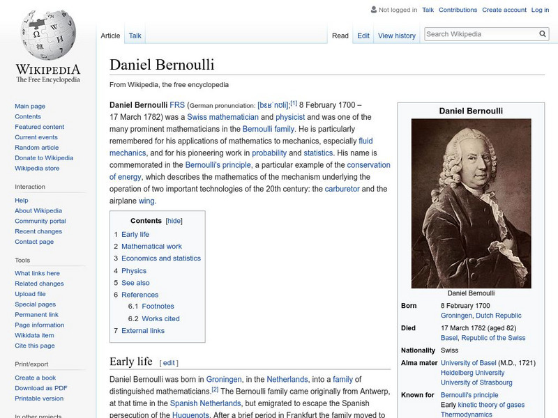 Wikipedia: Daniel Bernoulli Handout Wikipedia: Daniel Bernoulli Handout