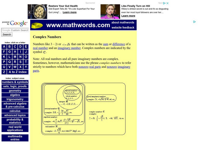 Math words.com: Complex Numbers Handout Math words.com: Complex Numbers Handout