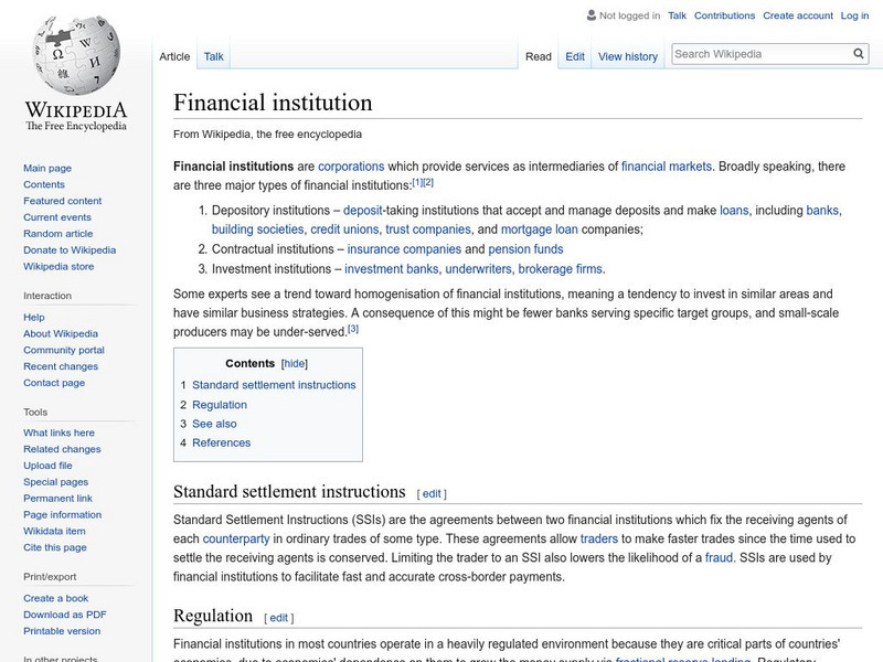Wikipedia: Financial Institution Handout Wikipedia: Financial Institution Handout