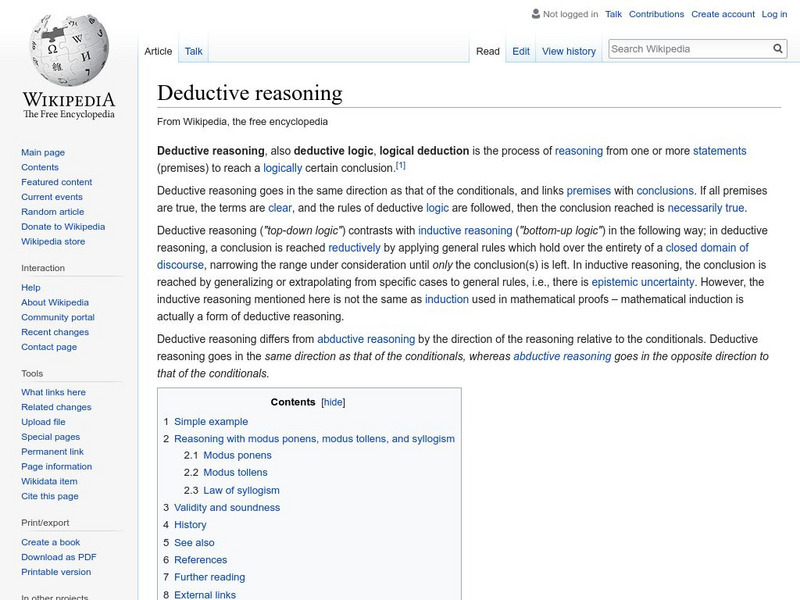 Wikipedia: Deductive Reasoning Handout Wikipedia: Deductive Reasoning Handout
