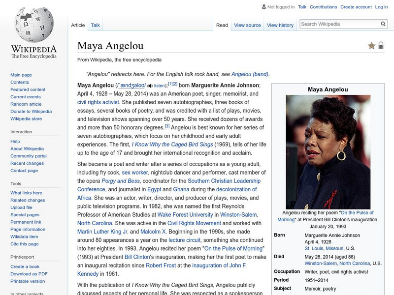 Wikipedia: Maya Angelou Handout Wikipedia: Maya Angelou Handout