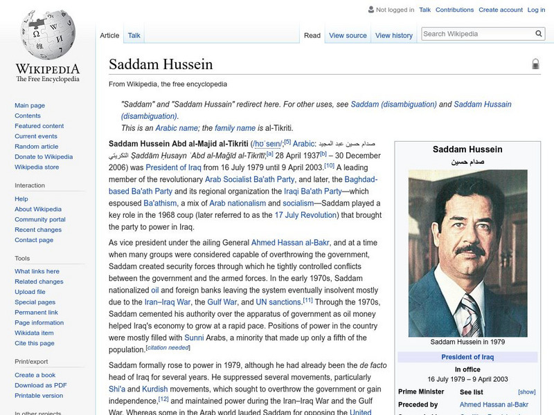 Wikipedia: Saddam Hussein Handout Wikipedia: Saddam Hussein Handout