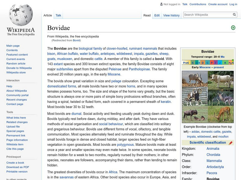 Wikipedia: Bovid Handout Wikipedia: Bovid Handout