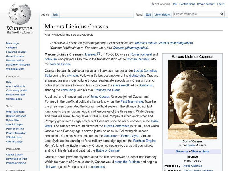Wikipedia: Marcus Licinius Crassus Handout Wikipedia: Marcus Licinius Crassus Handout