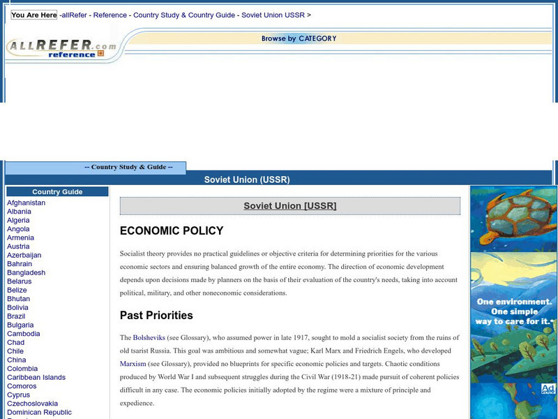 All Refer Reference: Soviet Union: Economic Policy Handout All Refer Reference: Soviet Union: Economic Policy Handout