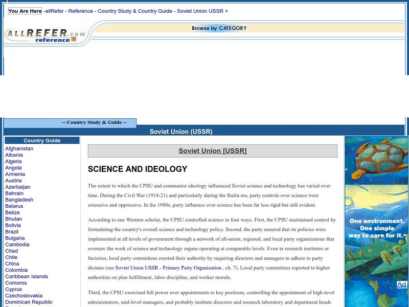 All Refer Reference: Soviet Union: Science and Ideology Website All Refer Reference: Soviet Union: Science and Ideology Website