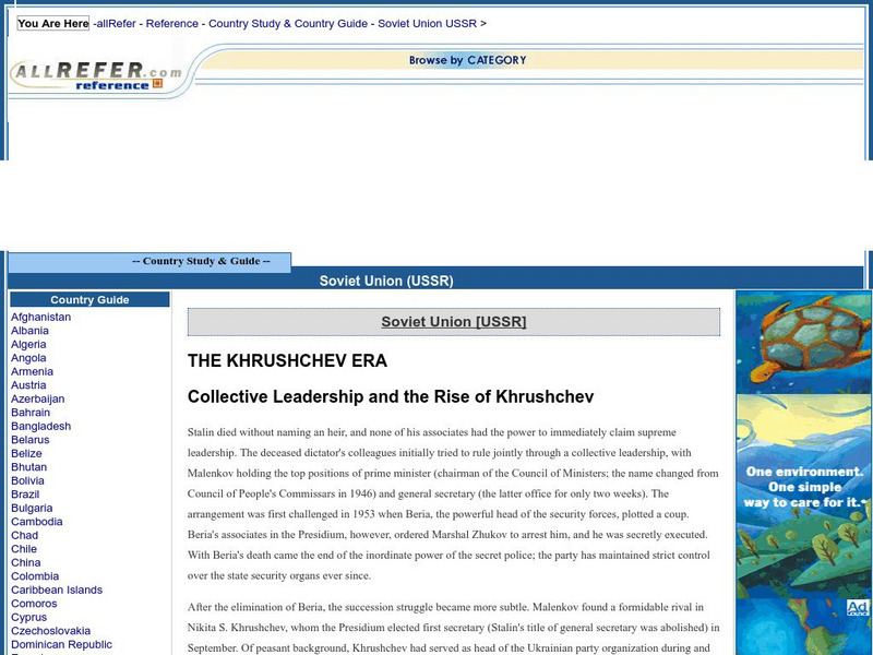 All Refer Reference: Soviet Union: The Khrushchev Era Handout All Refer Reference: Soviet Union: The Khrushchev Era Handout