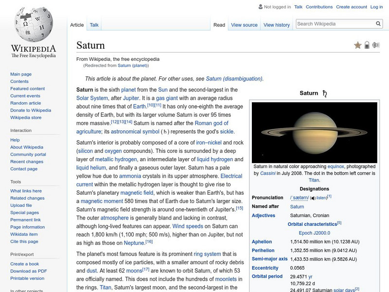 Wikipedia: Saturn Handout Wikipedia: Saturn Handout