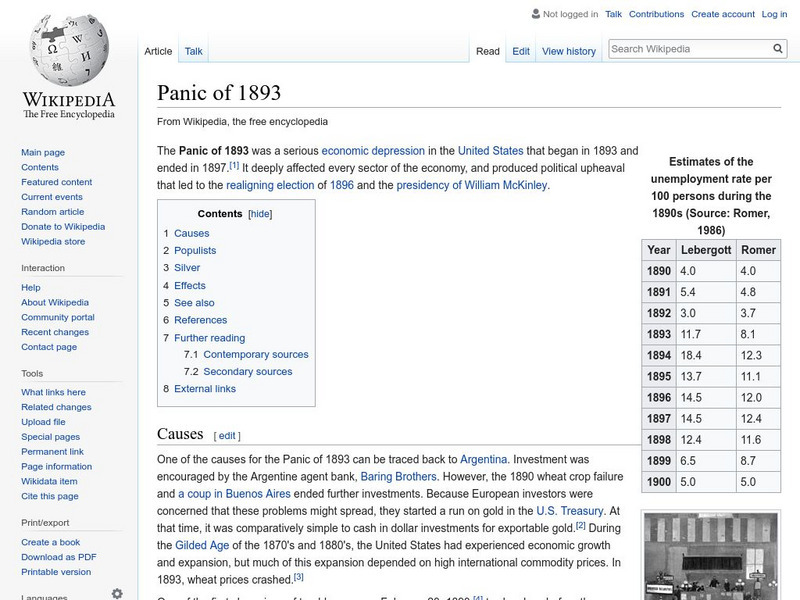 Wikipedia: Panic of 1893 Handout