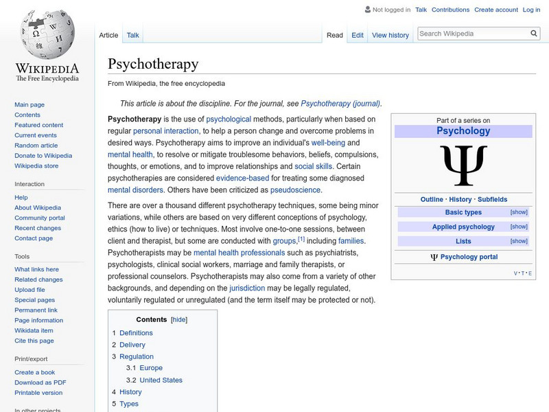 Wikipedia: Psychotherapy Handout Wikipedia: Psychotherapy Handout