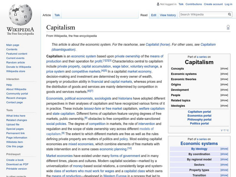 Wikipedia: Capitalism Handout