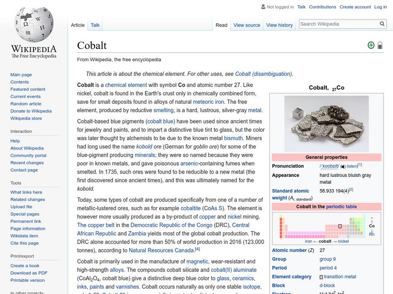Wikipedia: Cobalt Handout Wikipedia: Cobalt Handout