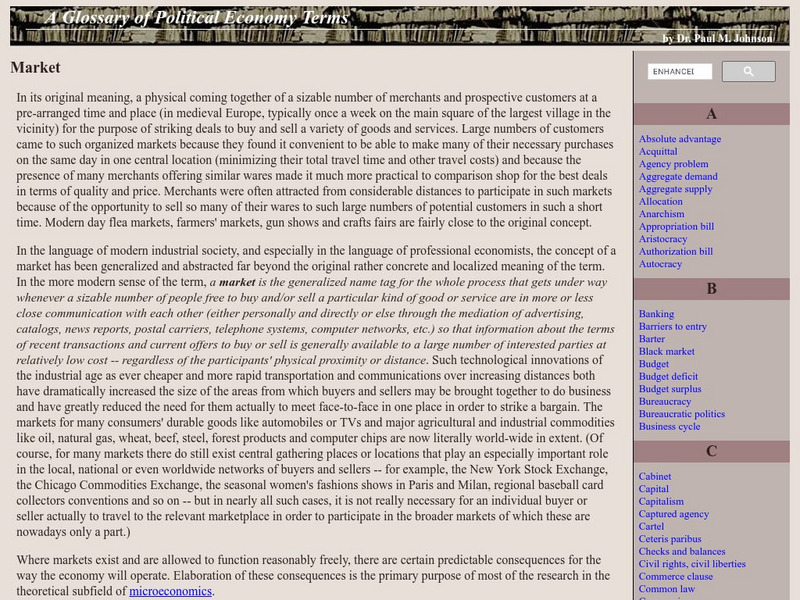 Auburn University: A Glossary of Political Economy Terms: Market Handout Auburn University: A Glossary of Political Economy Terms: Market Handout