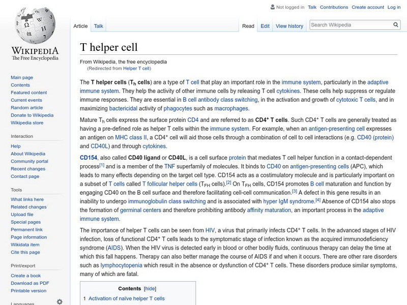 Wikipedia: Helper T Cell Handout Wikipedia: Helper T Cell Handout