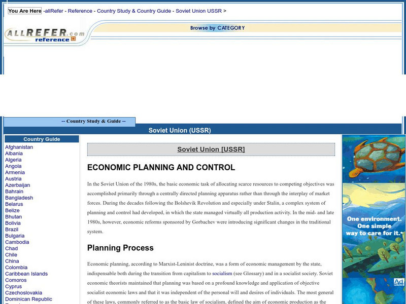 All Refer Reference: Soviet Union: Economic Planning and Control Website All Refer Reference: Soviet Union: Economic Planning and Control Website