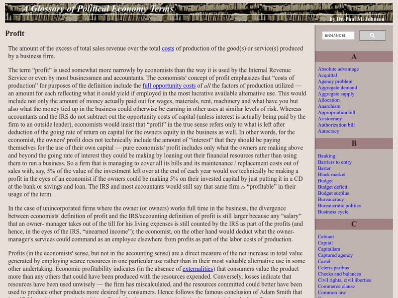 Auburn University: A Glossary of Political Economy Terms: Profit Handout Auburn University: A Glossary of Political Economy Terms: Profit Handout