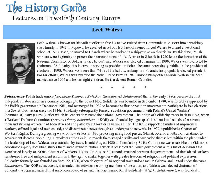 The History Guide: Lech Walesa Handout The History Guide: Lech Walesa Handout