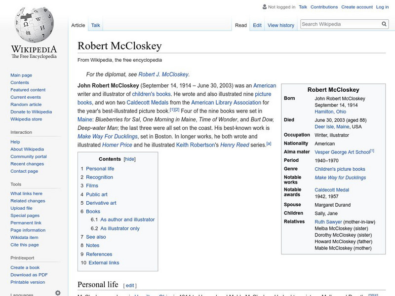 Wikipedia: Robert Mc Closkey Handout Wikipedia: Robert Mc Closkey Handout