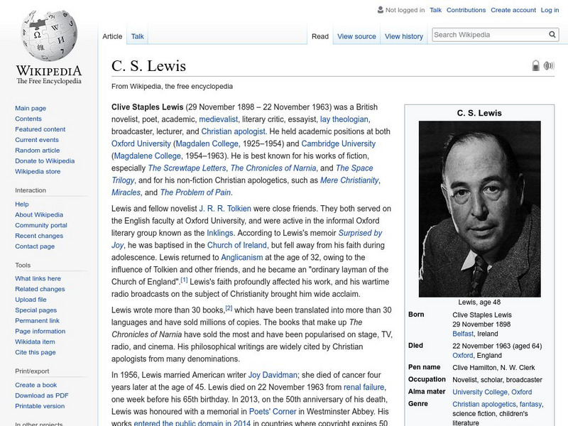 Wikipedia: C. S. Lewis Handout Wikipedia: C. S. Lewis Handout