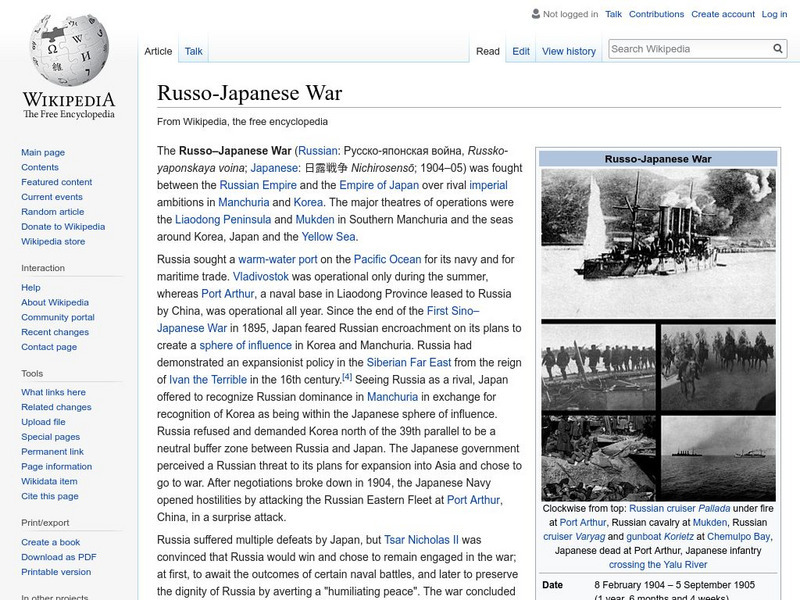 Wikipedia: Russo Japanese War Handout Wikipedia: Russo Japanese War Handout