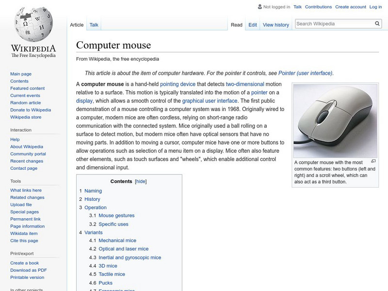 Wikipedia: Computer Mouse Handout Wikipedia: Computer Mouse Handout